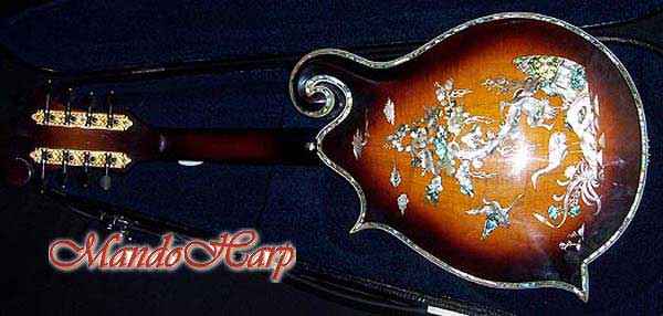 MandoHarp - 'Twisting Vines' Hand-Made F4-Style Mandolin with Abalone and Mother of Pearl Inlay