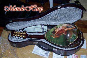 MandoHarp - Lovers' Swing - Hand-made Classical Bowl-back Inlaid Mandolin with Beautiful Oil Painting