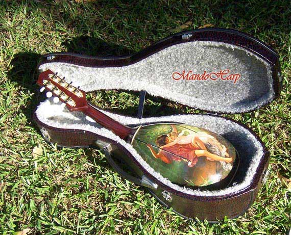 MandoHarp - Lovers' Swing - Hand-made Classical Bowl-back Inlaid Mandolin with Beautiful Oil Painting