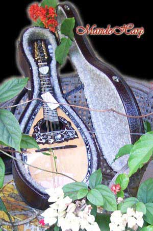 MandoHarp - Lovers' Swing - Hand-made Classical Bowl-back Inlaid Mandolin with Beautiful Oil Painting