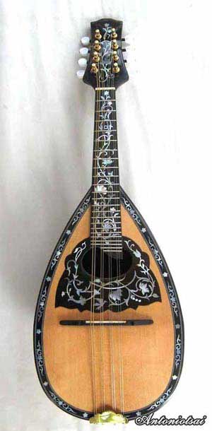 MandoHarp - Lovers' Swing - Hand-made Classical Bowl-back Inlaid Mandolin with Beautiful Oil Painting