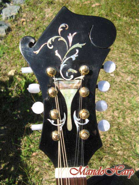 MandoHarp - 'Twisting Vines' Hand-Made F4-Style Mandolin with Abalone and Mother of Pearl Inlay