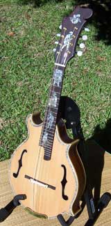 MandoHarp - 'Indonesian Scenes' Hand-made F4-Style Mandolin with Abalone and Mother of Pearl Inlay
