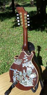 MandoHarp - 'Indonesian Scenes' Hand-made F4-Style Mandolin with Abalone and Mother of Pearl Inlay