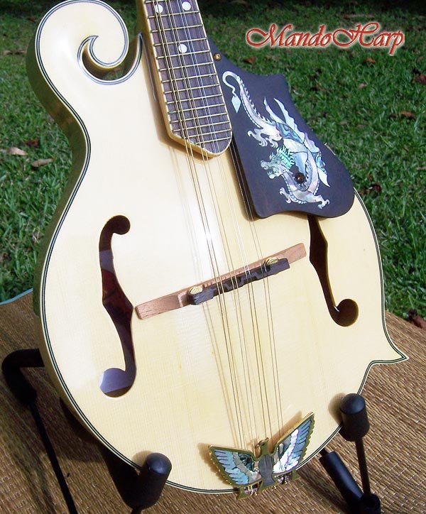 MandoHarp - 'Old Hickory' Blonde F5-Style Mandolin with Inlaid Pickguard and Tailpiece