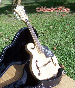 MandoHarp - 'Old Hickory' Blonde F5-Style Mandolin with Inlaid Pickguard and Tailpiece