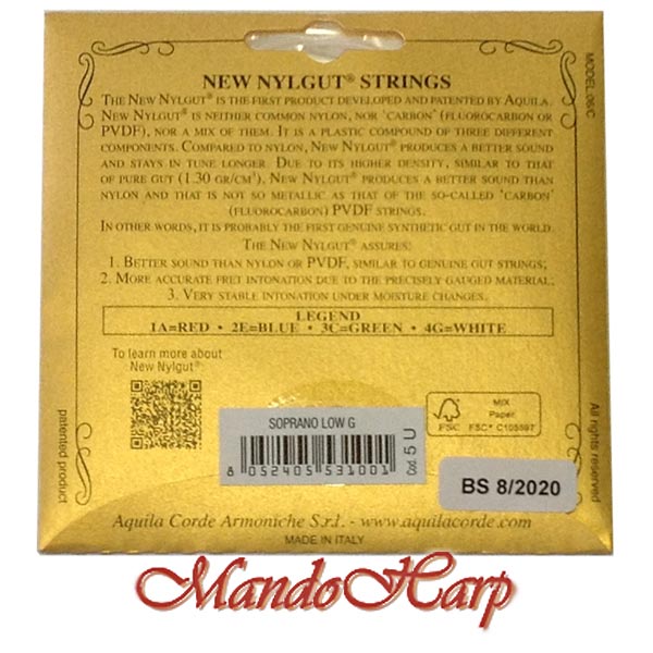 MandoHarp - Ukulele Strings - Aquila 5U Soprano, Wound Low G, 3 x Nylgut�