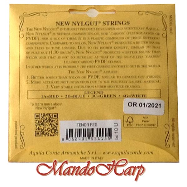 MandoHarp - Ukulele Strings - Aquila 10U Tenor, Regular High G, All Nylgut �
