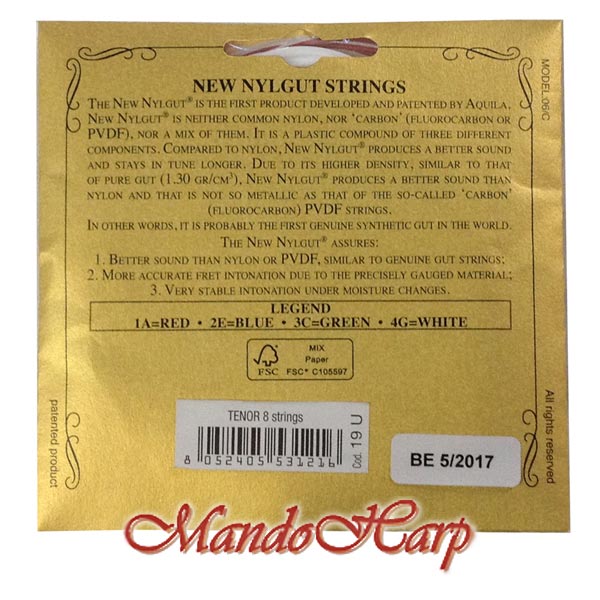 MandoHarp - Ukulele Strings - Aquila 19U Tenor, 8-String, GgCcEEAA, Red Series G, 7 x Nylgut �