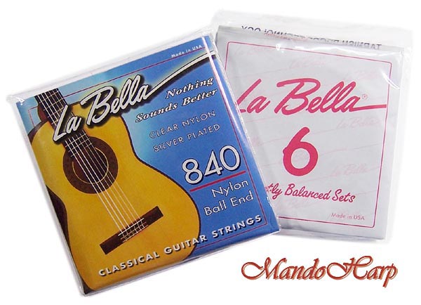 MandoHarp - La Bella 840 Folksinger Classical Guitar Strings. Nylon and Silver-Plated-Wound. Ball End.