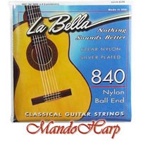 MandoHarp - La Bella 840 Folksinger Classical Guitar Strings. Nylon and Silver-Plated-Wound. Ball End.