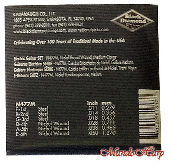 MandoHarp - Black Diamond N477M Electric Guitar strings. Nickel Round Wound. Medium - 0.011
