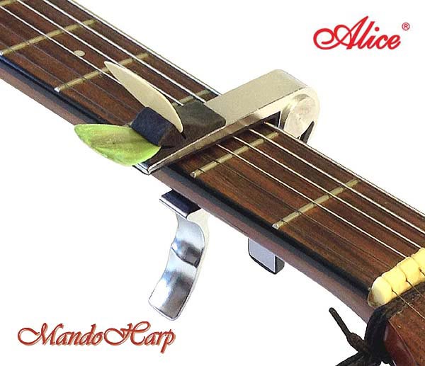 MandoHarp - Alice A007D Heavy Duty Spring-Loaded Lever-Action Guitar Capo with Pickholder