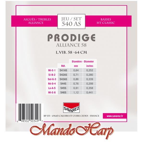 Savarez 540AS Short Scale 58-64cm Classical Guitar Strings - 0.025-0.044