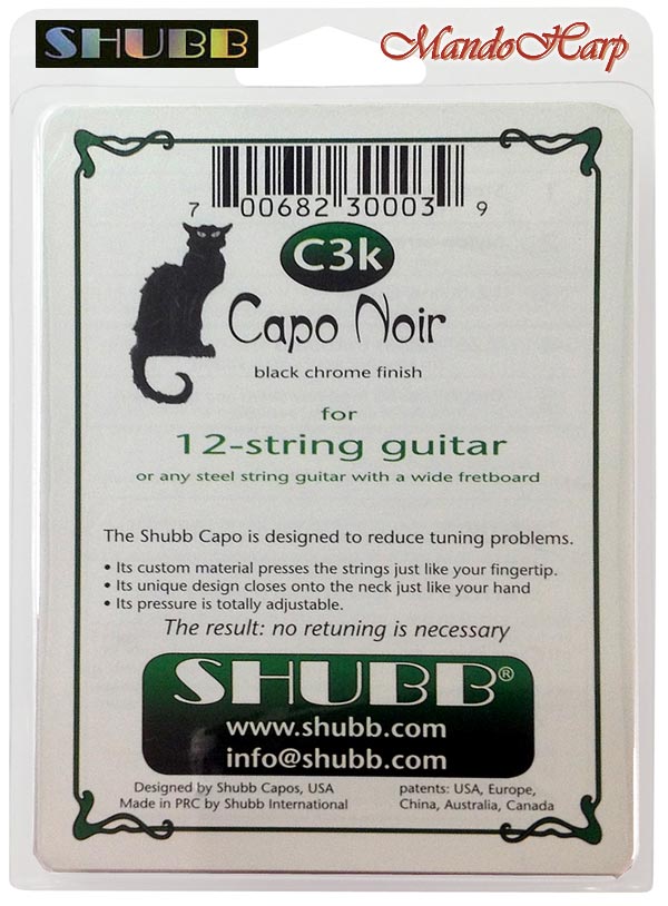 MandoHarp - Shubb Capo Noir - C3k for 12-String Guitar - Black Chrome